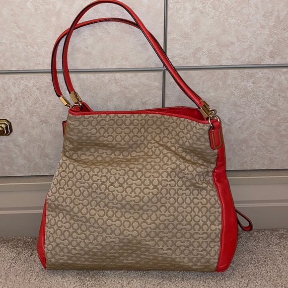 Coach handbag beige & coral - Picture 1 of 9
